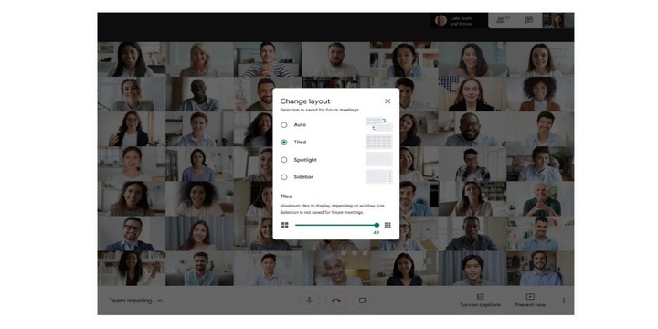 Cambiando la vista de mosaicos en Google Meet Cambiando la vista de mosaicos en Google Meet